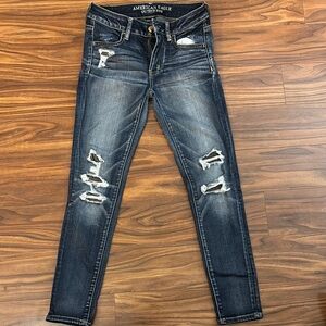 American Eagle Outfitters Women's Dark Blue Distressed Skinny Jeans